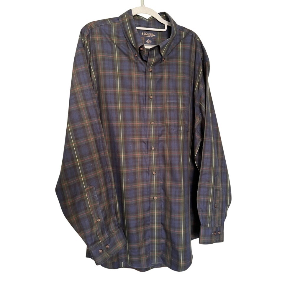 Brooks Brothers green and blue plaid button down checkered holiday formal